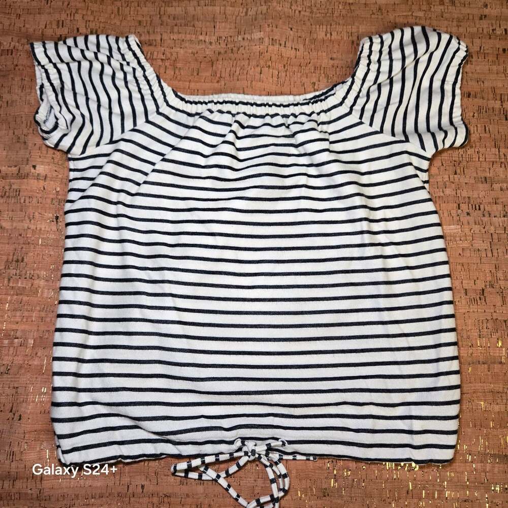 Madewell Striped Black Ivory Melodie Off Shoulder Tie Bottom Top XS